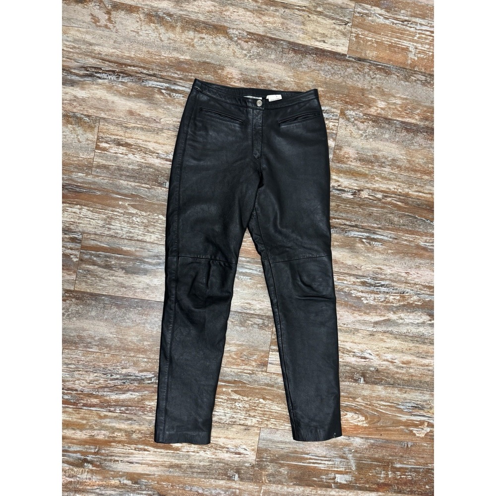 Women's Vintage Hugo Buscati Black Genuine Leather Pants Size 6 Straight Leg
